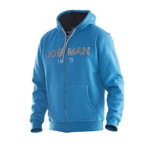 Jobman Mens Vintage Lined Full Zip Hoodie / Ocean Blue/Dark Grey
